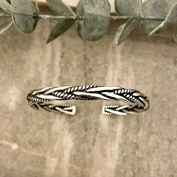 925 Sterling Silver Mens Bangle Bracelet Modern Twist Cuff Bracelet - Picture 1 of 6